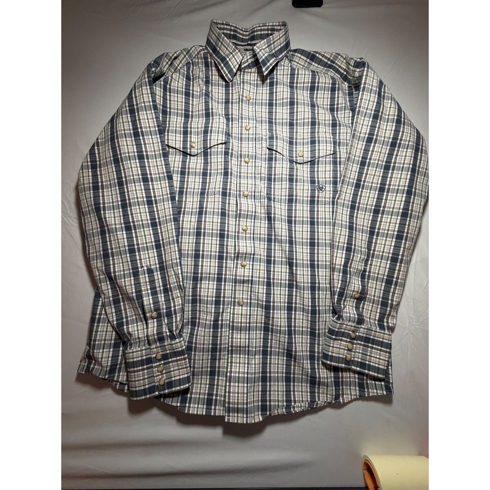 Ariat Pro Series Mens Plaid Western Pearl Snap Shirt Long Sleeve M